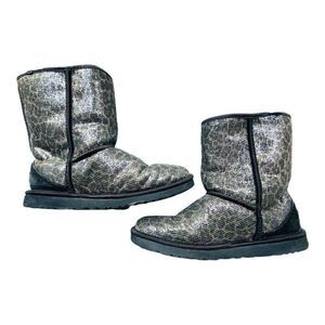 Ugg australia Rare Black Metallic Leopard Animal Print Fur LIMITED EDITION
